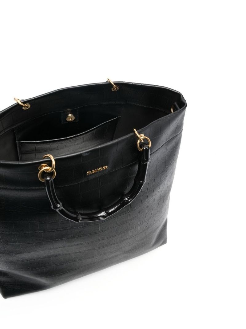 Black Mock Croc Leather Top Handle Bag