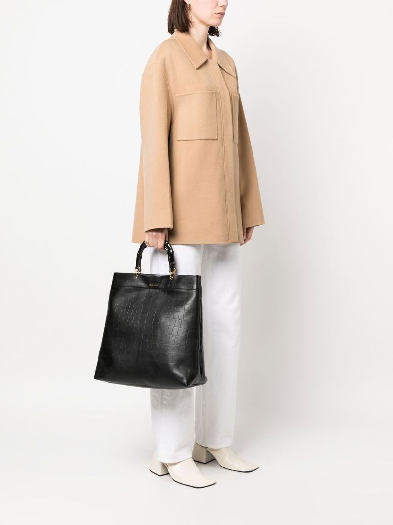 Black Mock Croc Leather Top Handle Bag