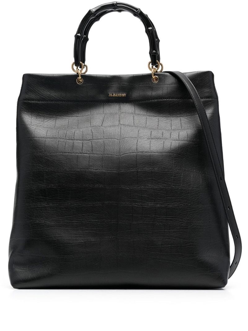 Black Mock Croc Leather Top Handle Bag