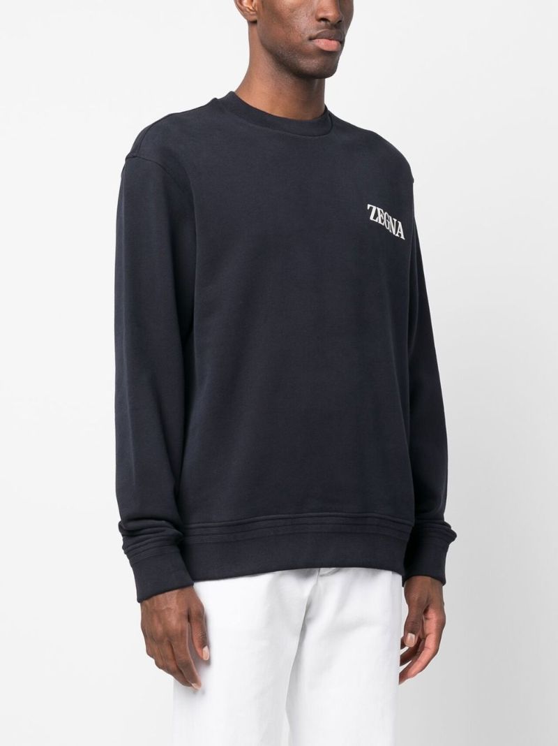 Blue Logo-embroidered Cotton Sweatshirt