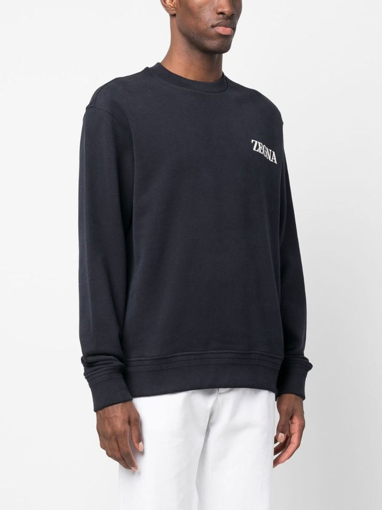 Blue Logo-embroidered Cotton Sweatshirt