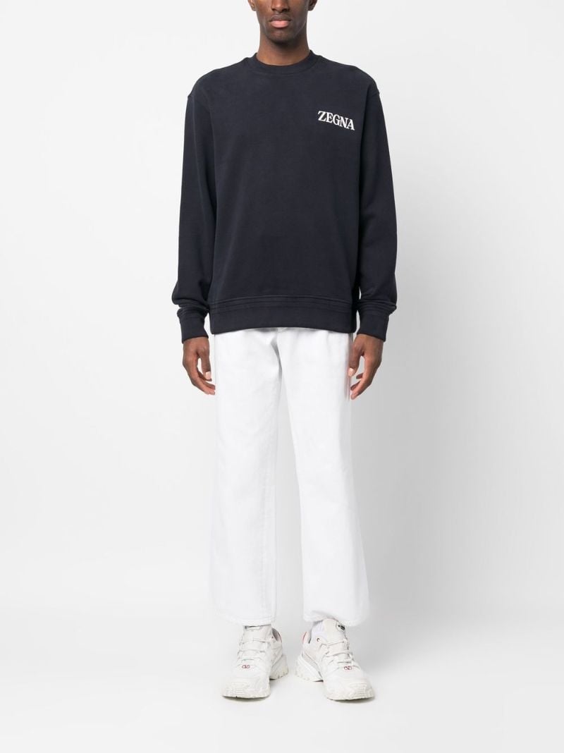 Blue Logo-embroidered Cotton Sweatshirt