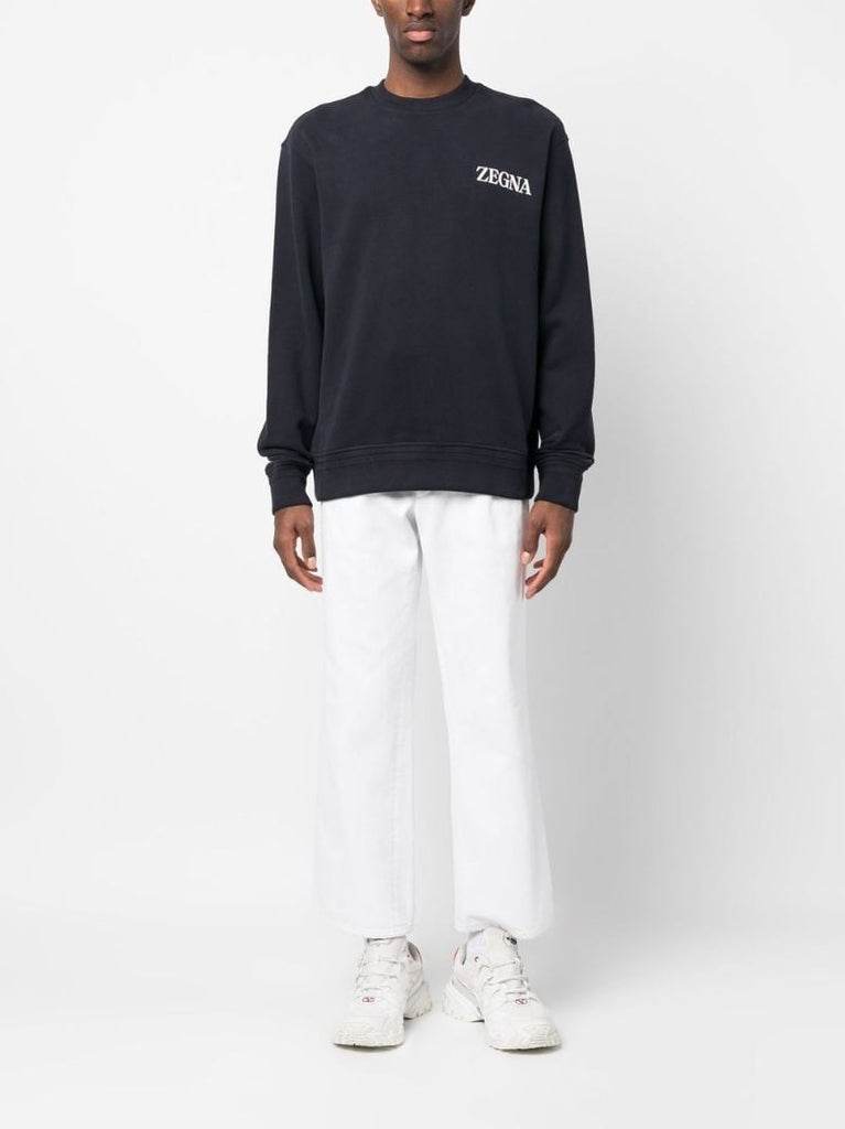 Blue Logo-embroidered Cotton Sweatshirt