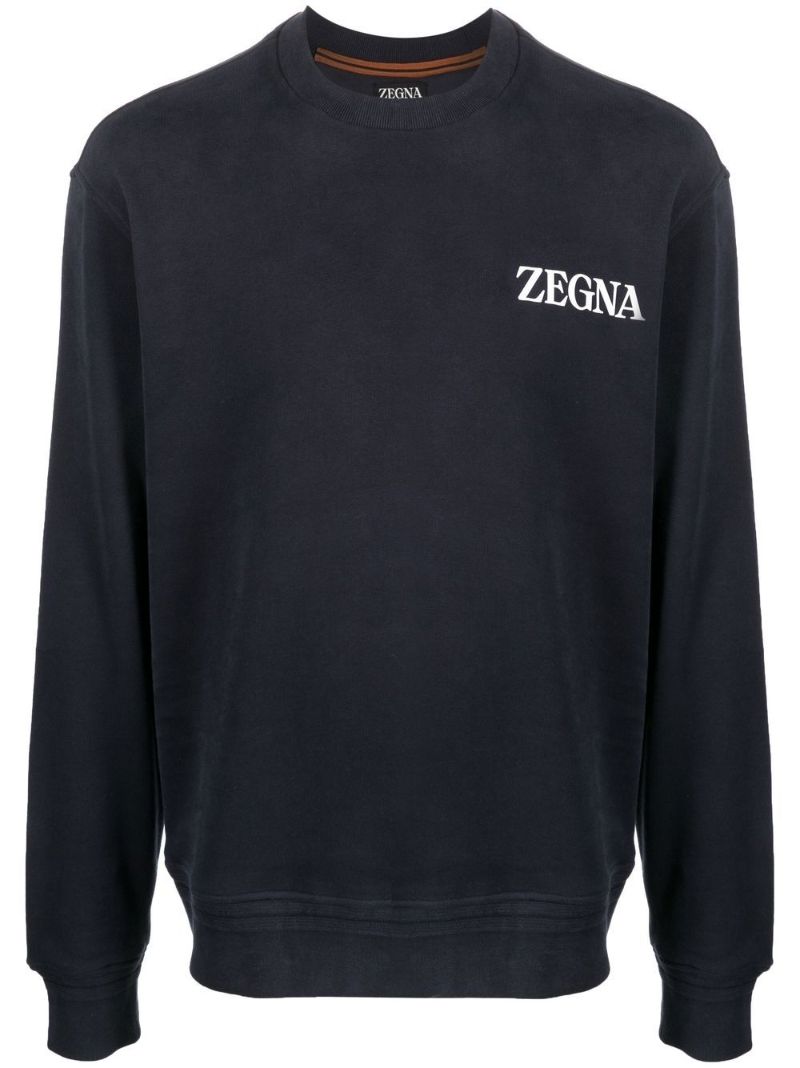 Blue Logo-embroidered Cotton Sweatshirt