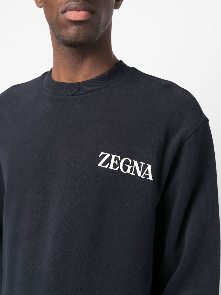 Blue Logo-embroidered Cotton Sweatshirt