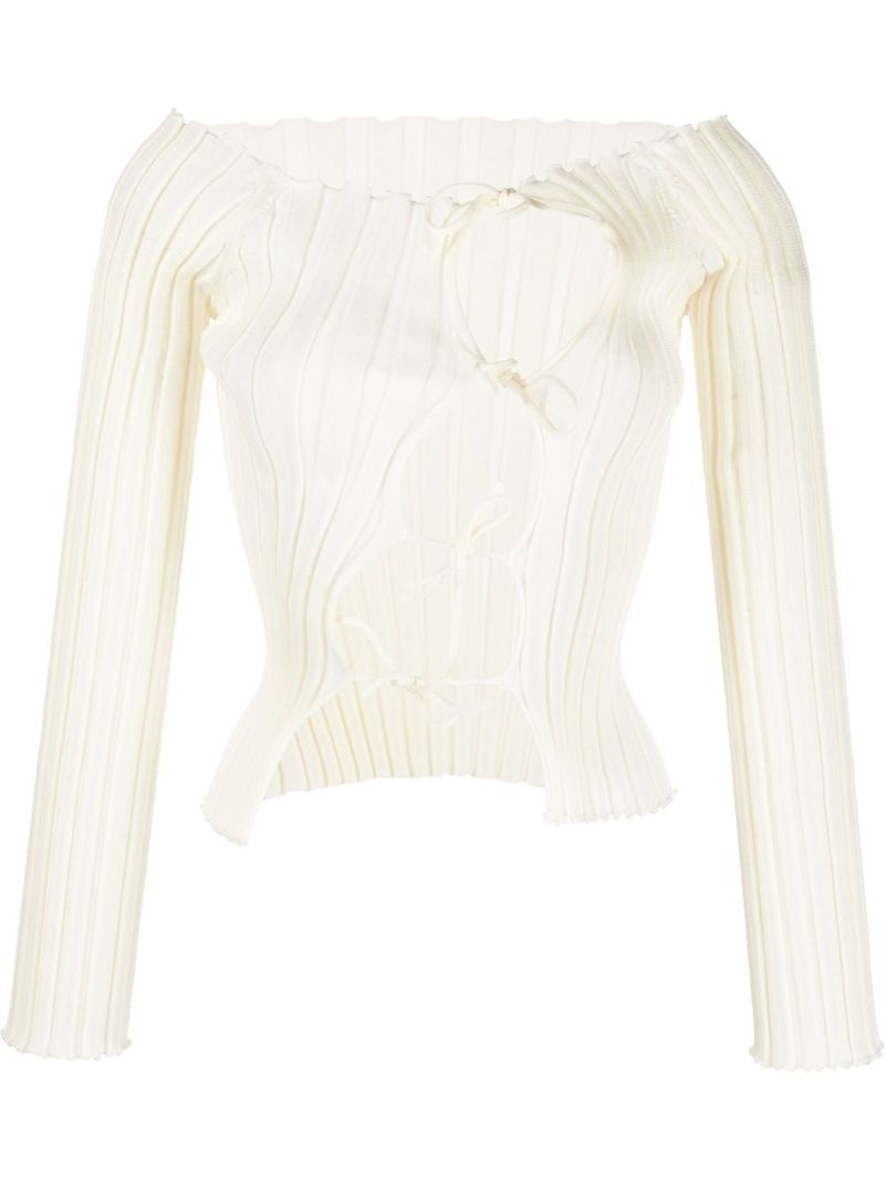 Neutral Ribbed Off-the-shoulder Top