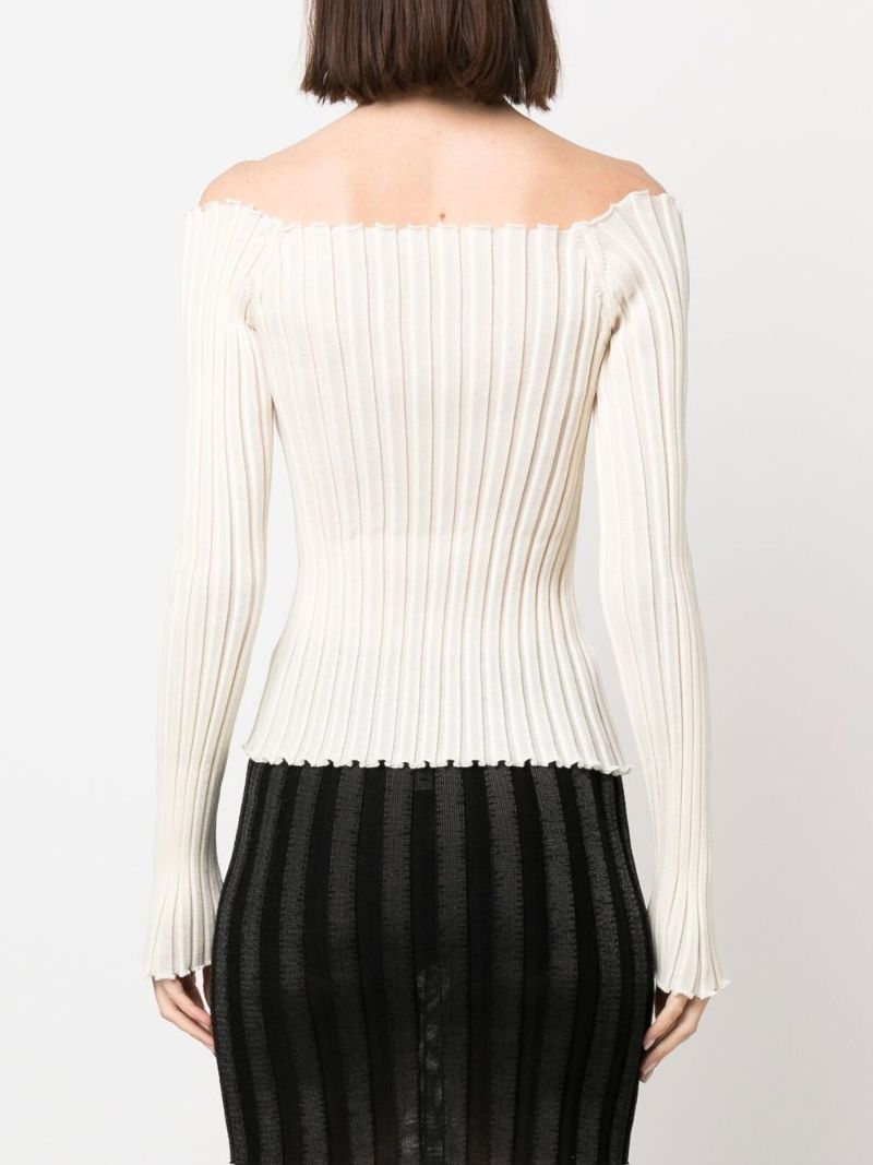 Neutral Ribbed Off-the-shoulder Top