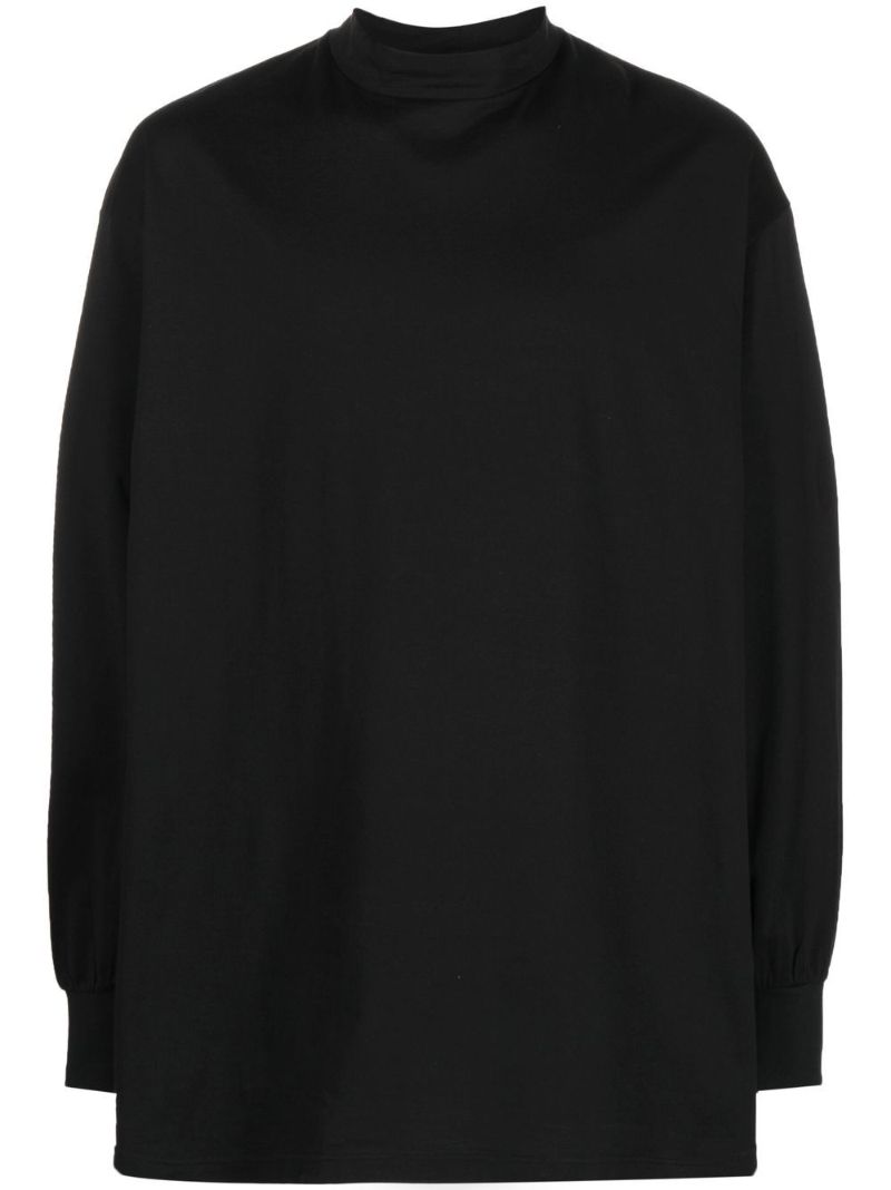 Black Mock-neck Long-sleeve Cotton T-shirt