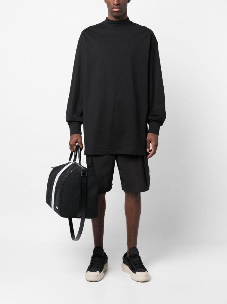 Black Mock-neck Long-sleeve Cotton T-shirt