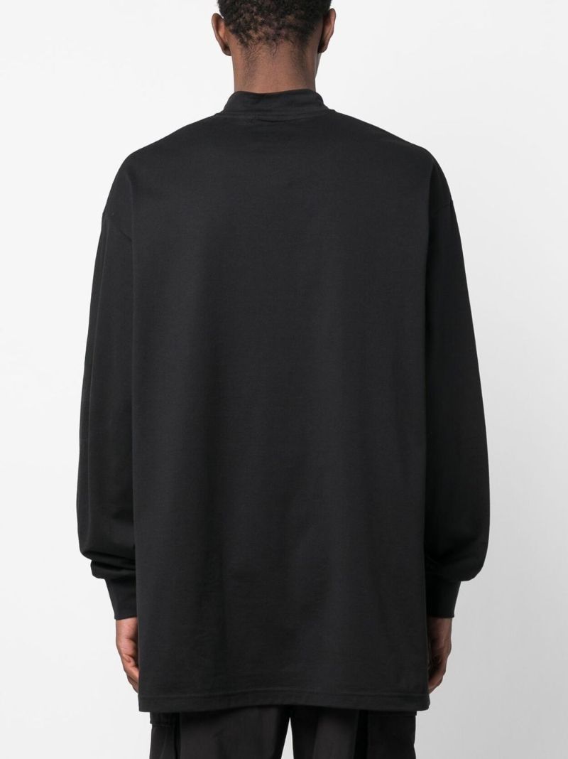 Black Mock-neck Long-sleeve Cotton T-shirt