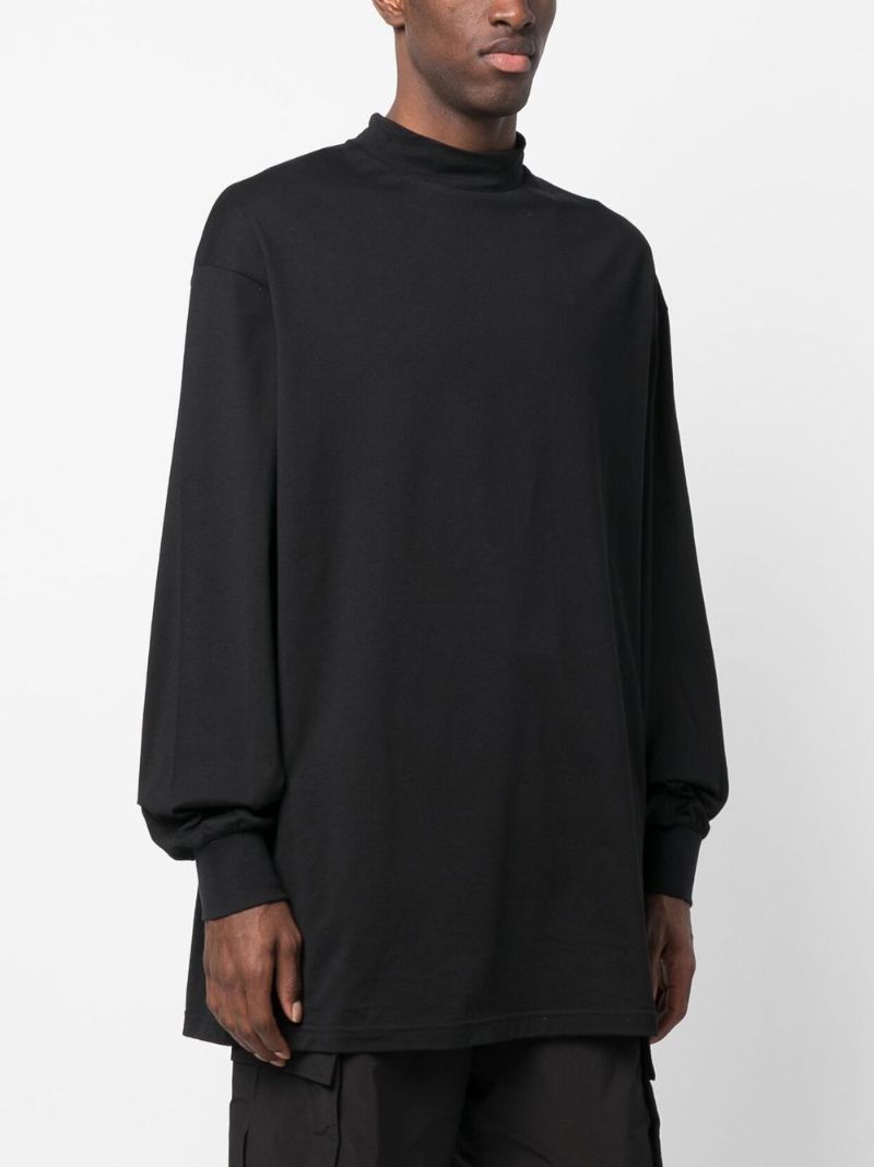 Black Mock-neck Long-sleeve Cotton T-shirt
