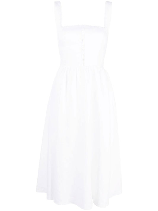 White Tagliatelle Linen Midi Dress