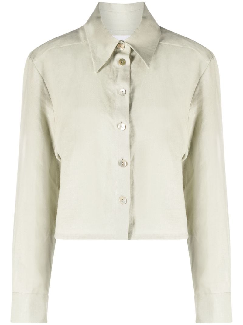 Green Safari Cropped Linen Shirt