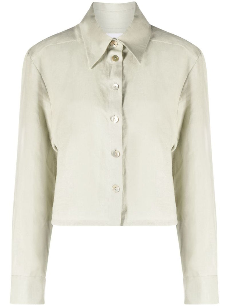 Green Safari Cropped Linen Shirt