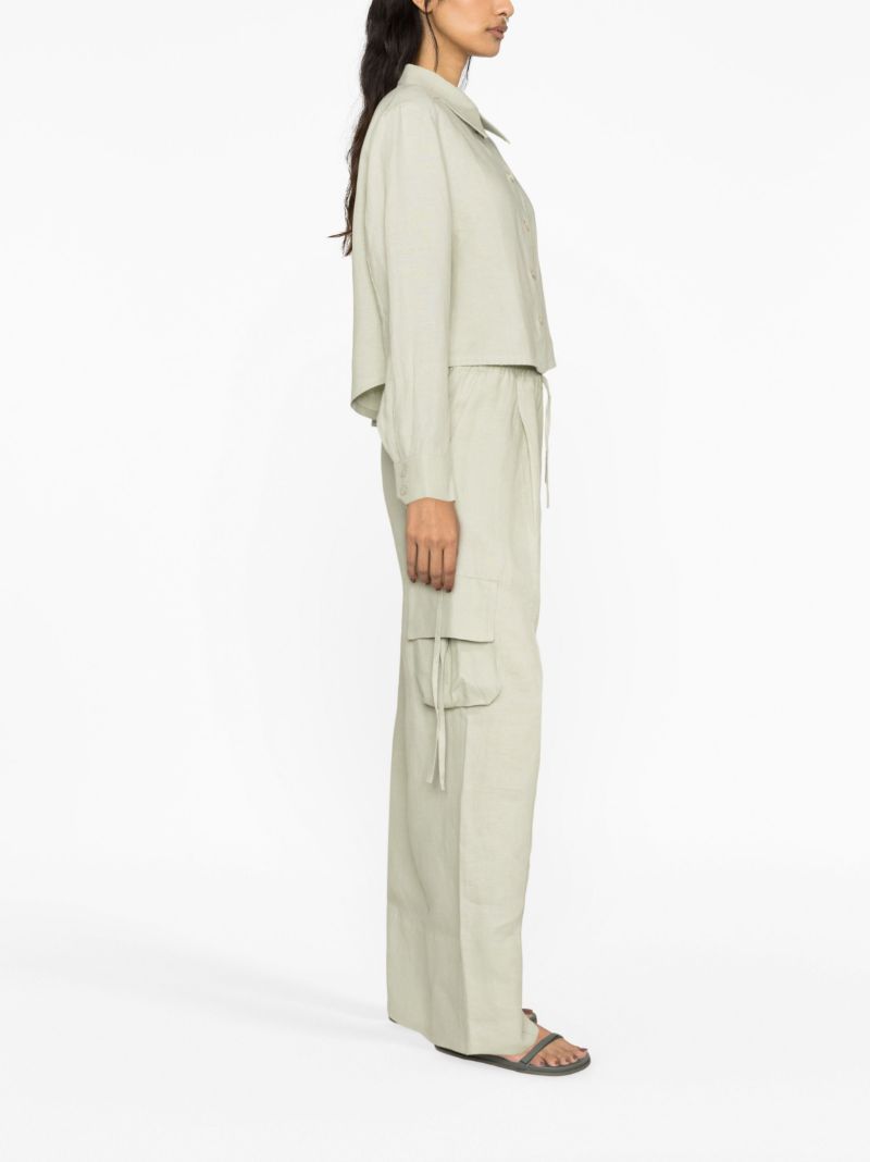 Green Safari Cropped Linen Shirt