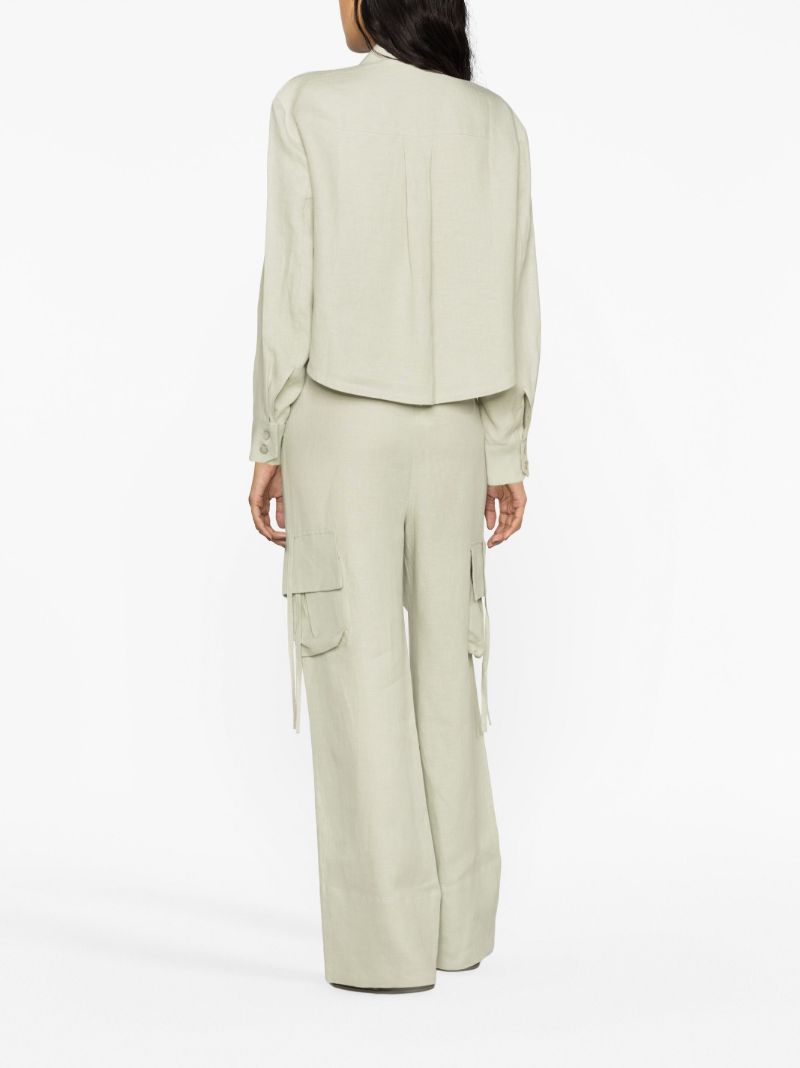 Green Safari Cropped Linen Shirt