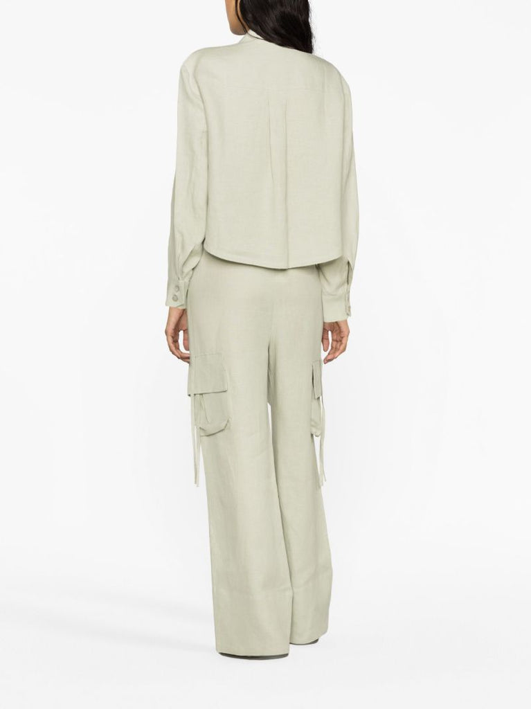 Green Safari Cropped Linen Shirt