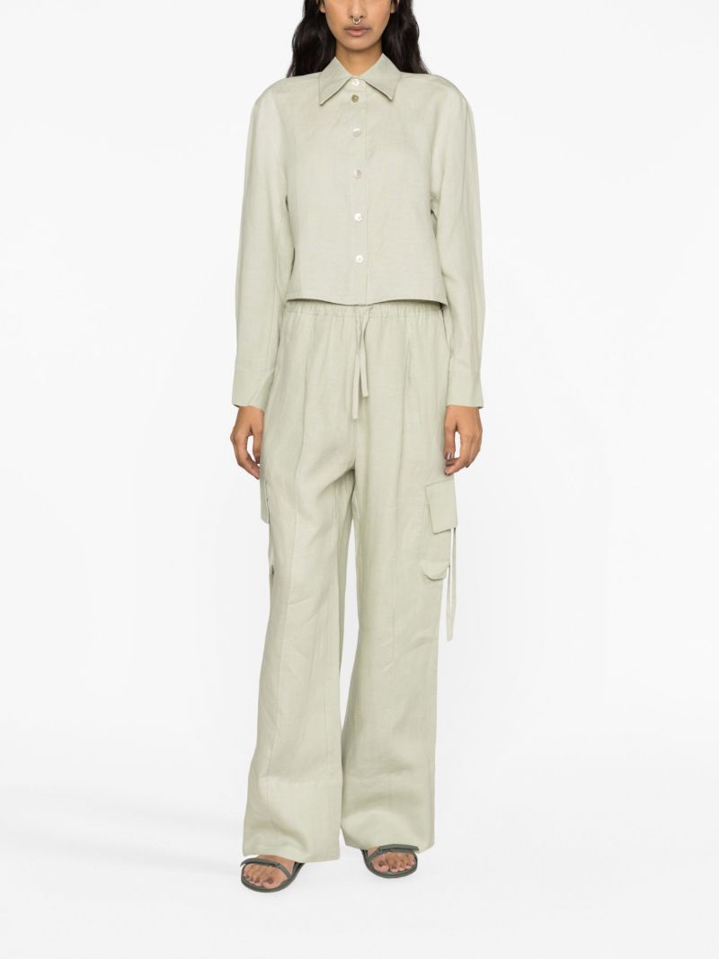 Green Safari Cropped Linen Shirt