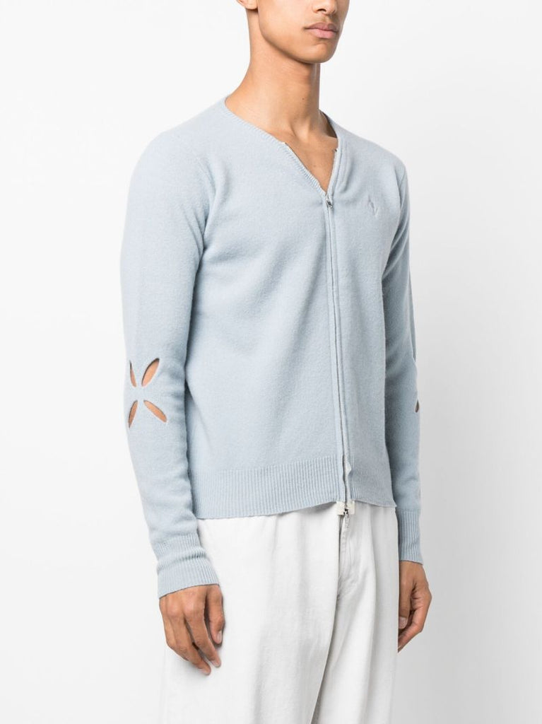 Blue Slashed Zip-up Wool Cardigan