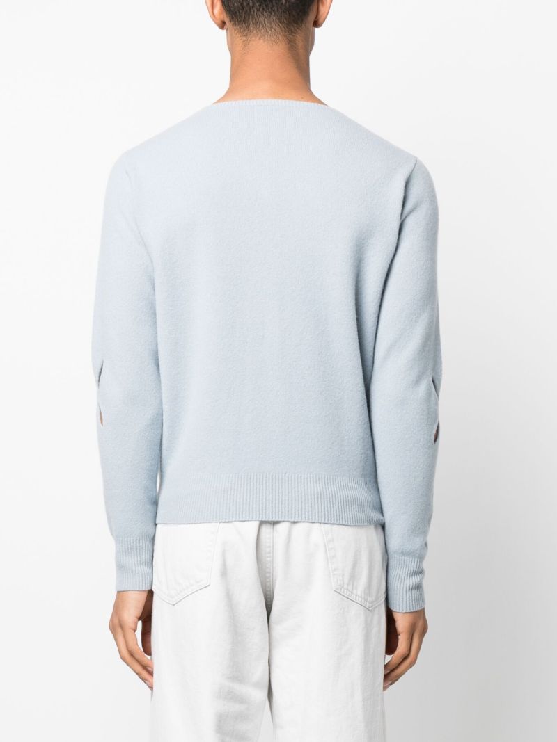 Blue Slashed Zip-up Wool Cardigan