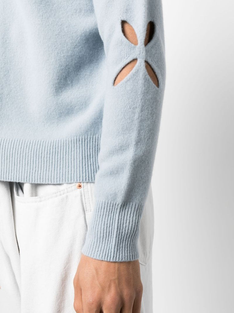 Blue Slashed Zip-up Wool Cardigan