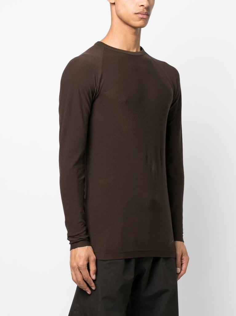 Brown Seamless Long-sleeve Cotton T-shirt