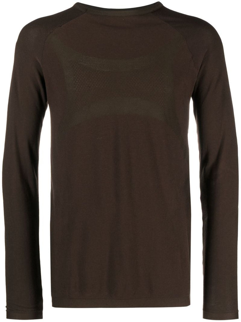 Brown Seamless Long-sleeve Cotton T-shirt