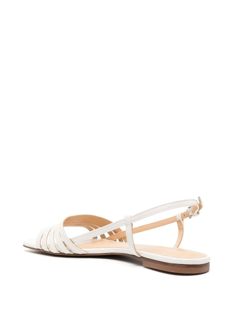 White Millie Lattice Flat Leather Sandals