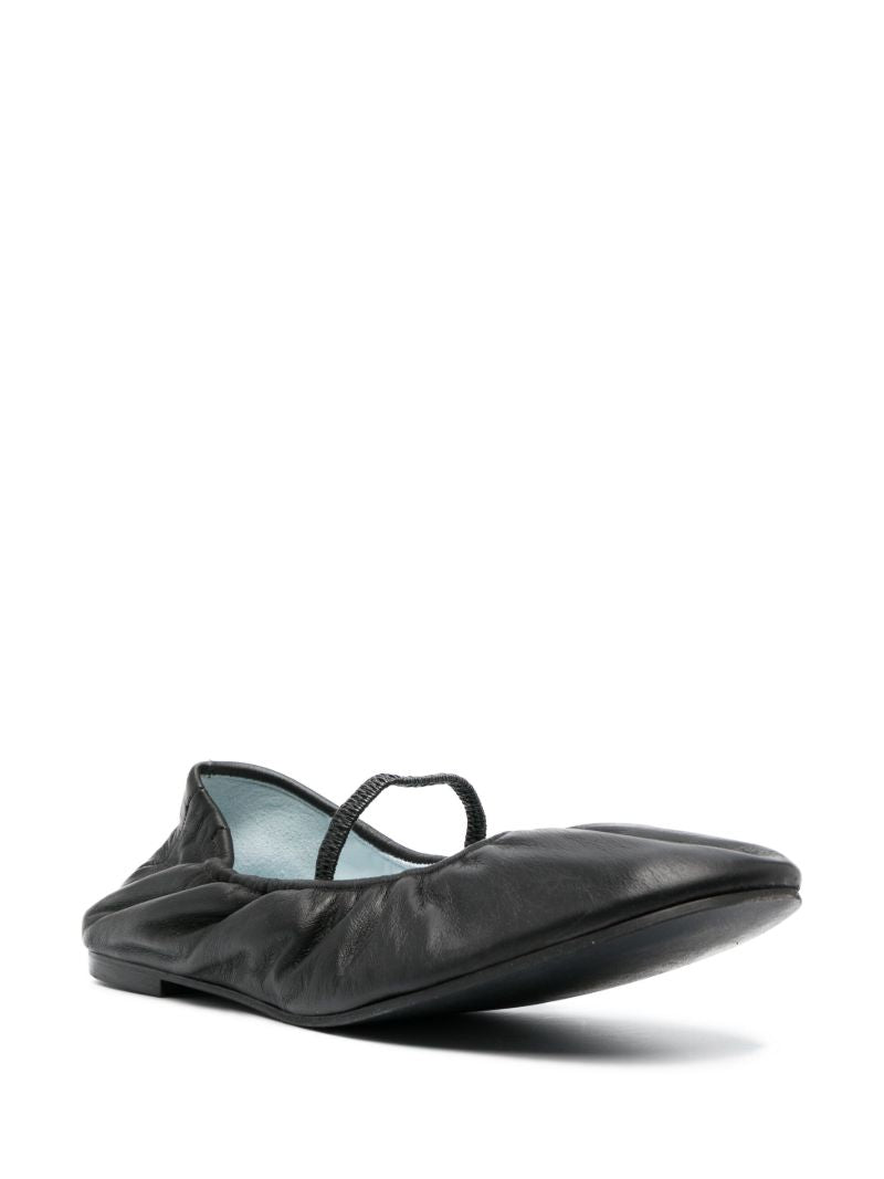 Black Buffy Leather Ballet Pumps