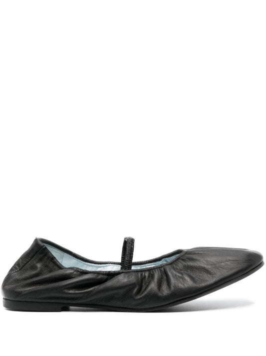 Black Buffy Leather Ballet Pumps