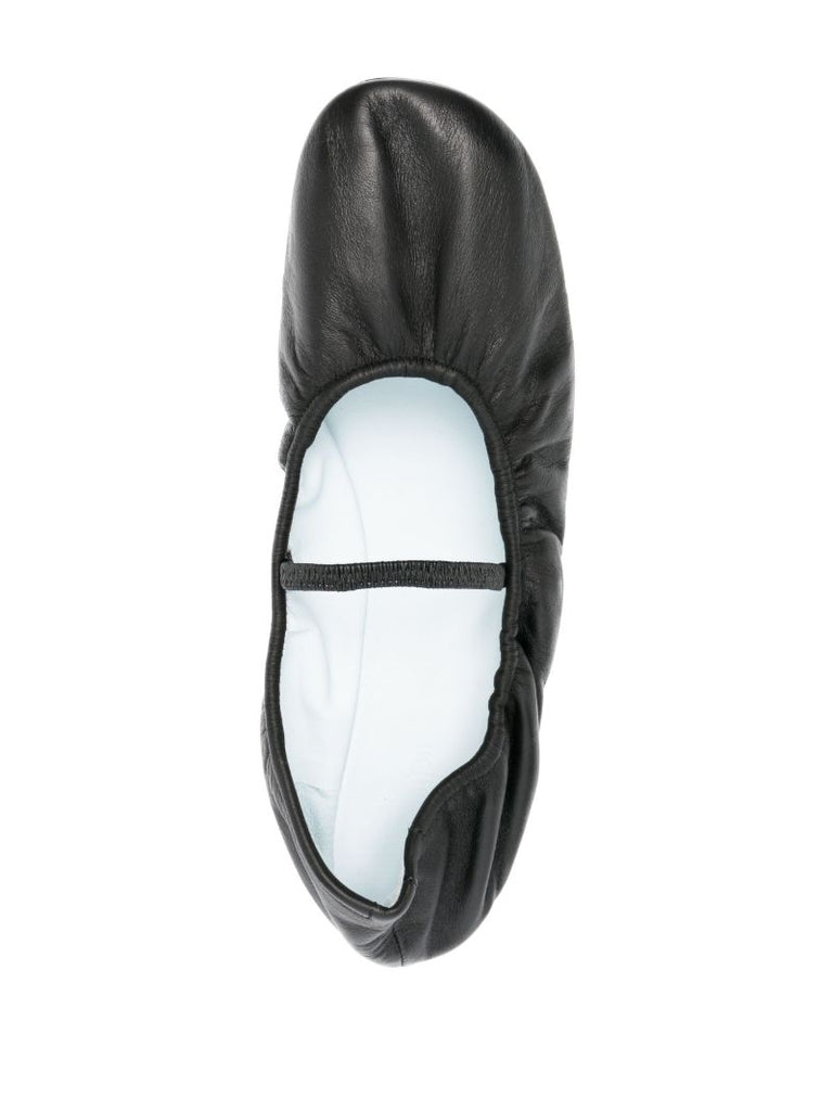 Black Buffy Leather Ballet Pumps