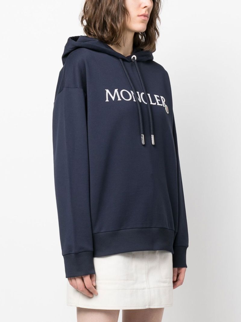 Blue Logo Embroidered Cotton Hoodie