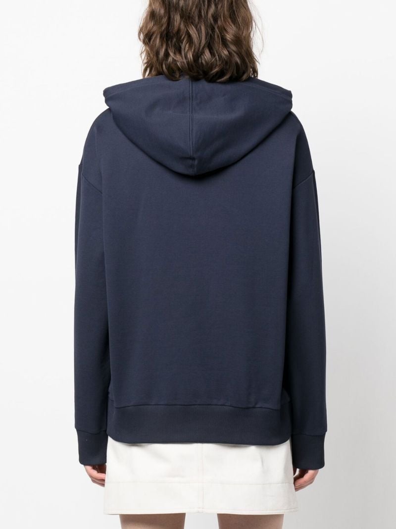 Blue Logo Embroidered Cotton Hoodie