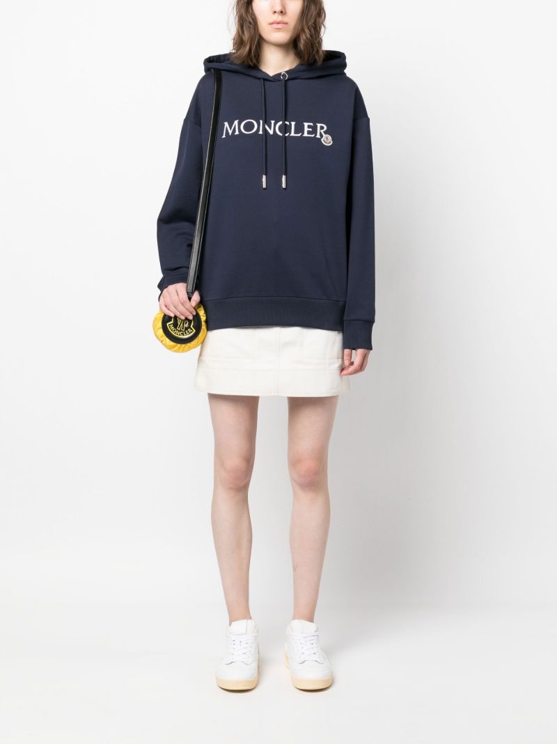 Blue Logo Embroidered Cotton Hoodie