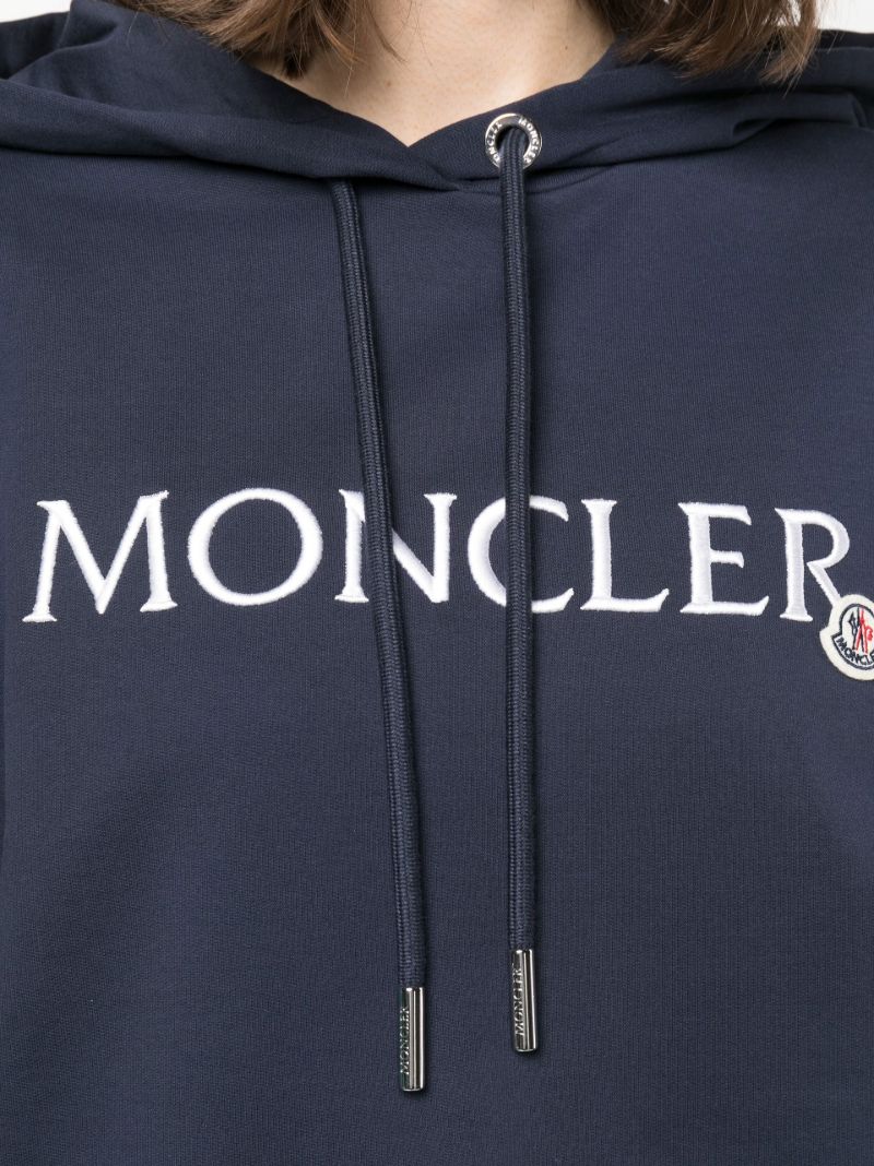 Blue Logo Embroidered Cotton Hoodie