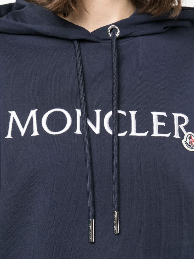 Blue Logo Embroidered Cotton Hoodie