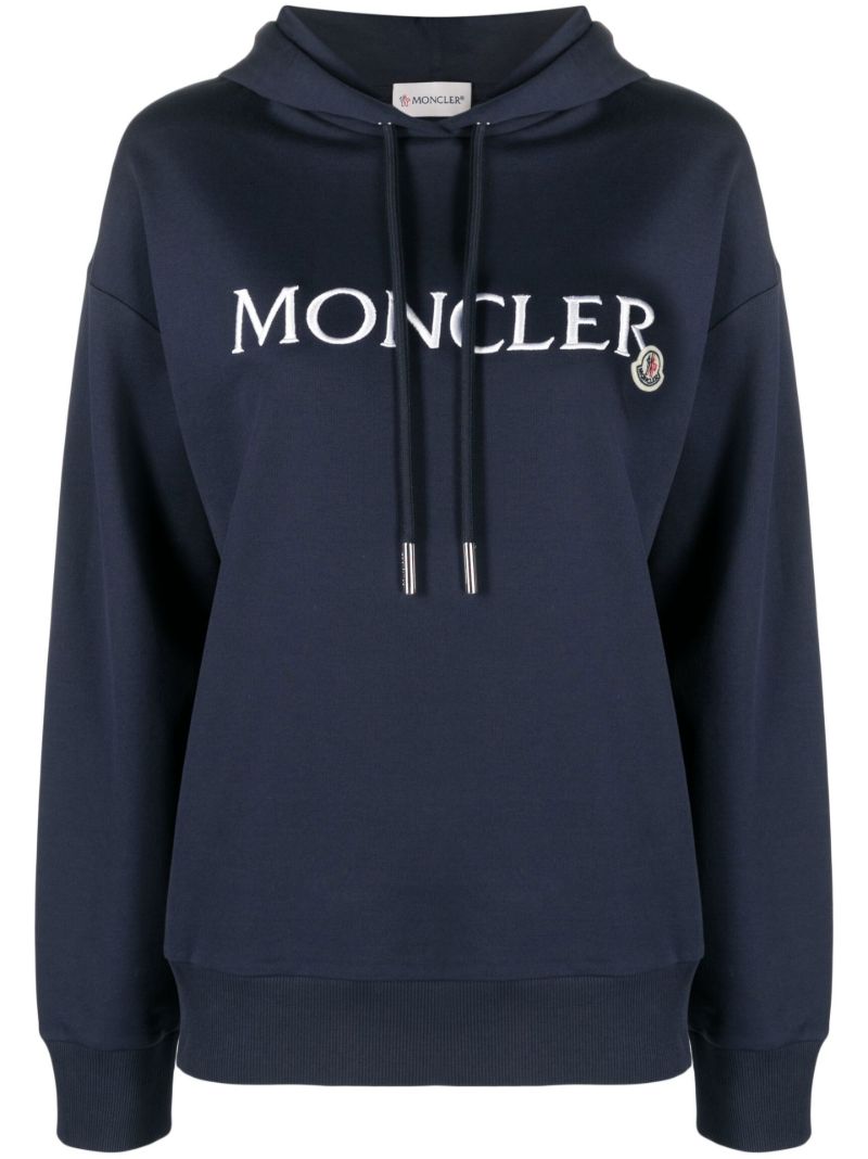 Blue Logo Embroidered Cotton Hoodie