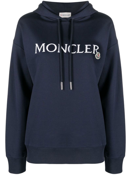 Blue Logo Embroidered Cotton Hoodie