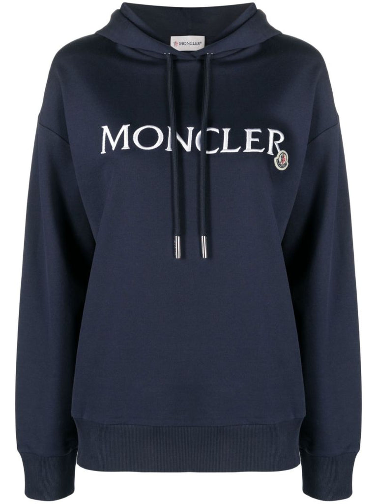 Blue Logo Embroidered Cotton Hoodie