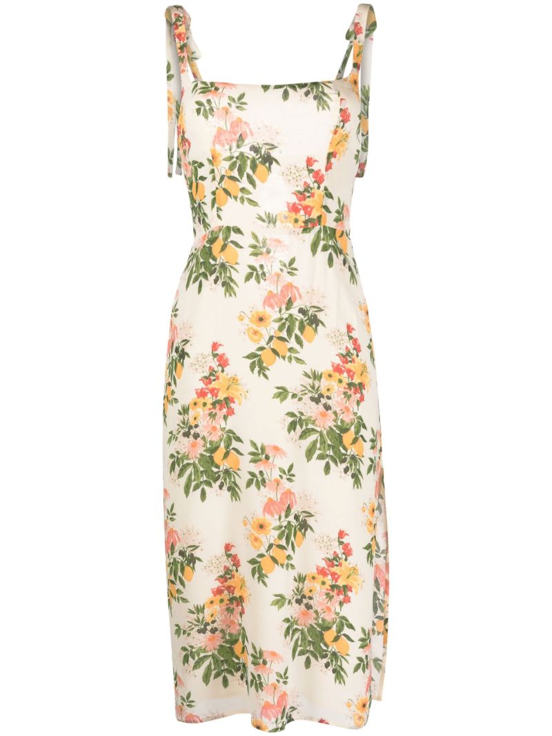 Neutral Besse Floral Print Midi Dress