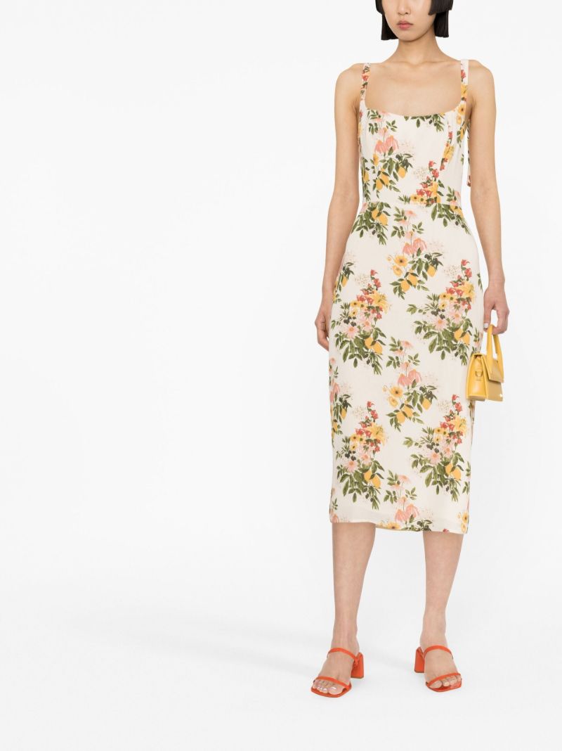 Neutral Besse Floral Print Midi Dress