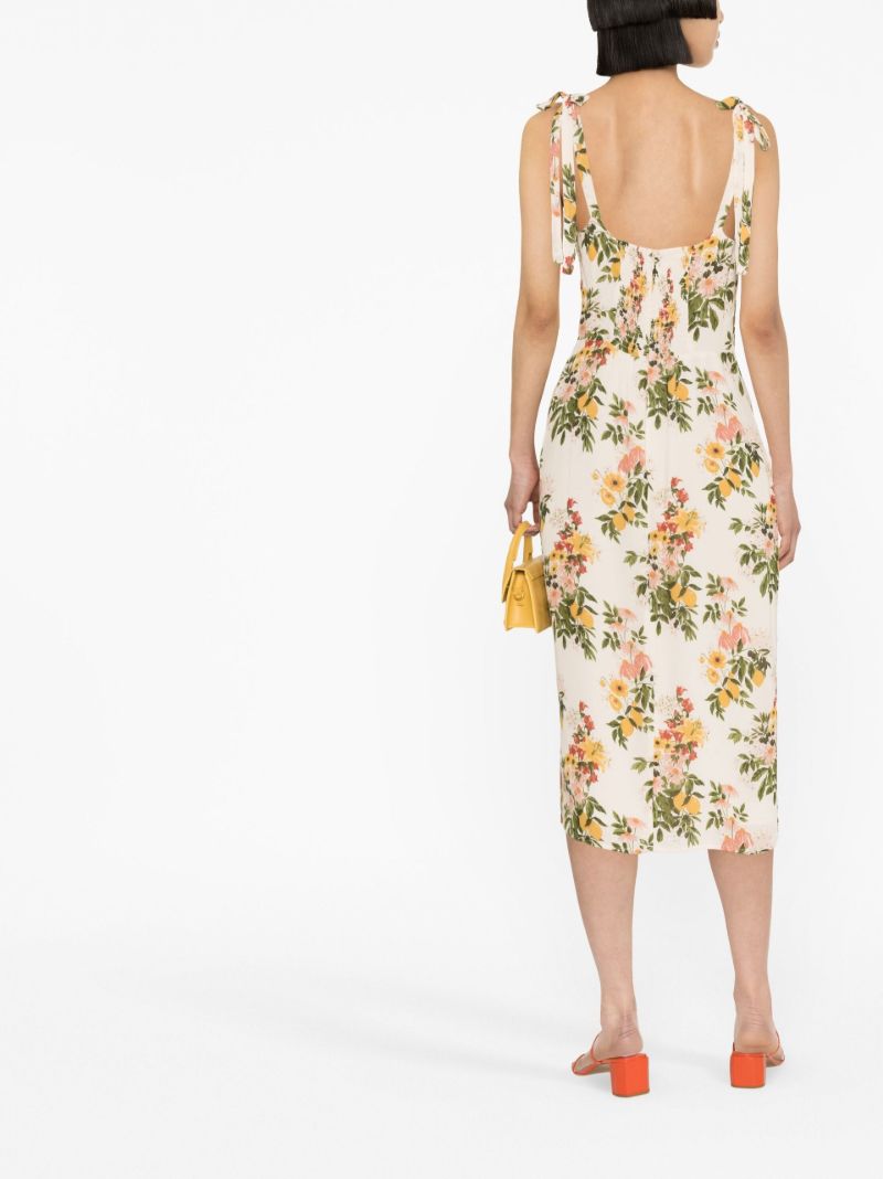 Neutral Besse Floral Print Midi Dress