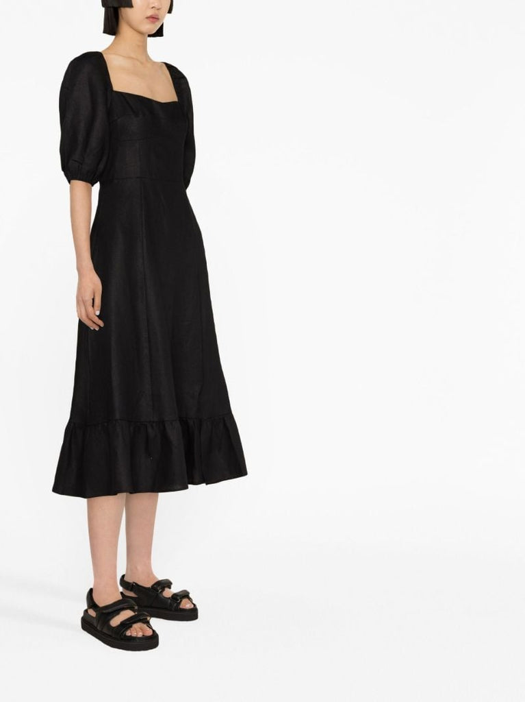 Black Belgium Linen Midi Dress