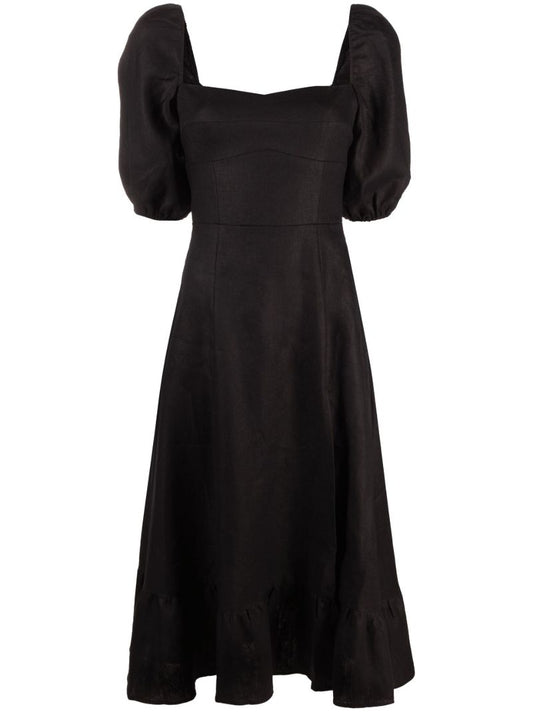 Black Belgium Linen Midi Dress