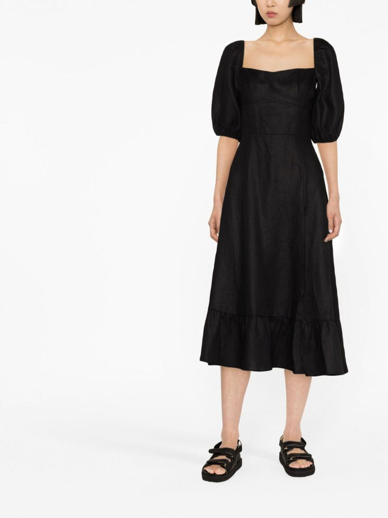 Black Belgium Linen Midi Dress