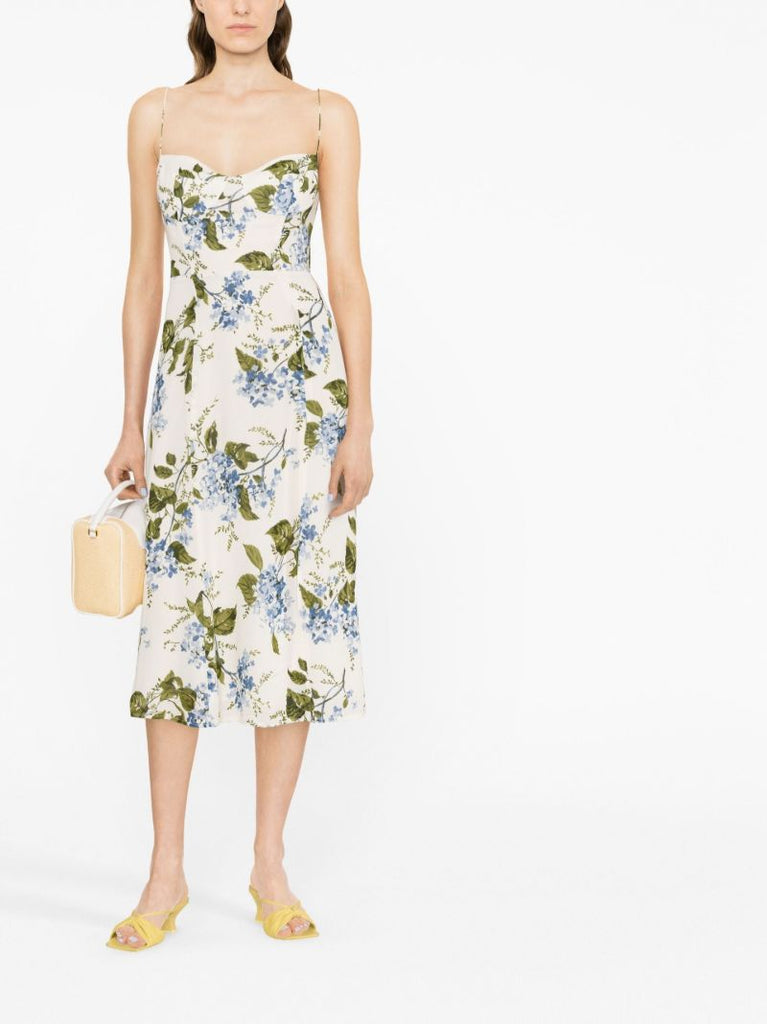 Neutral Juliette Floral Print Midi Dress