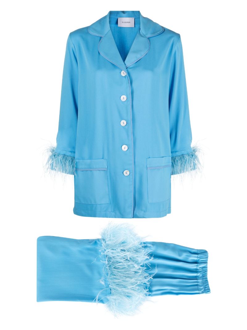 Blue Party Feather Trim Pyjamas