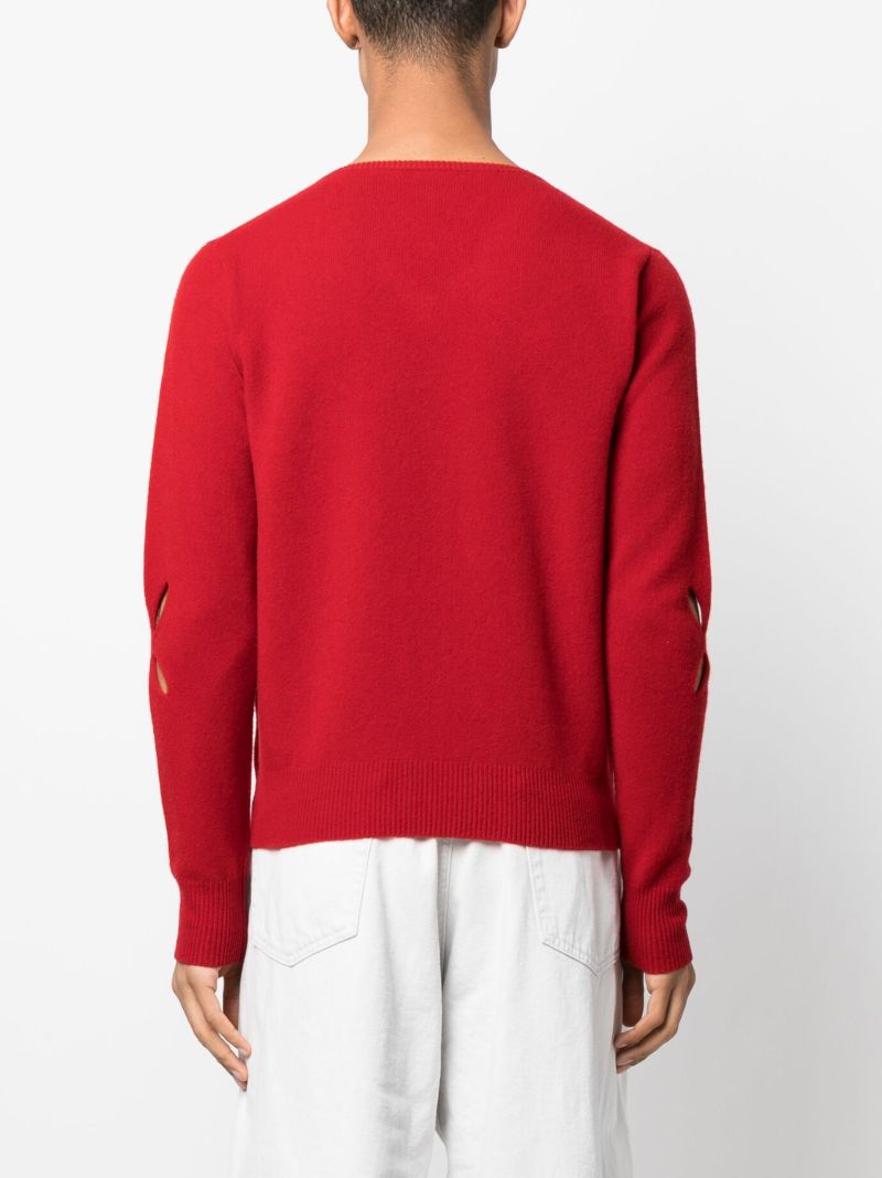 Red Slashed Cut-out Wool Cardigan