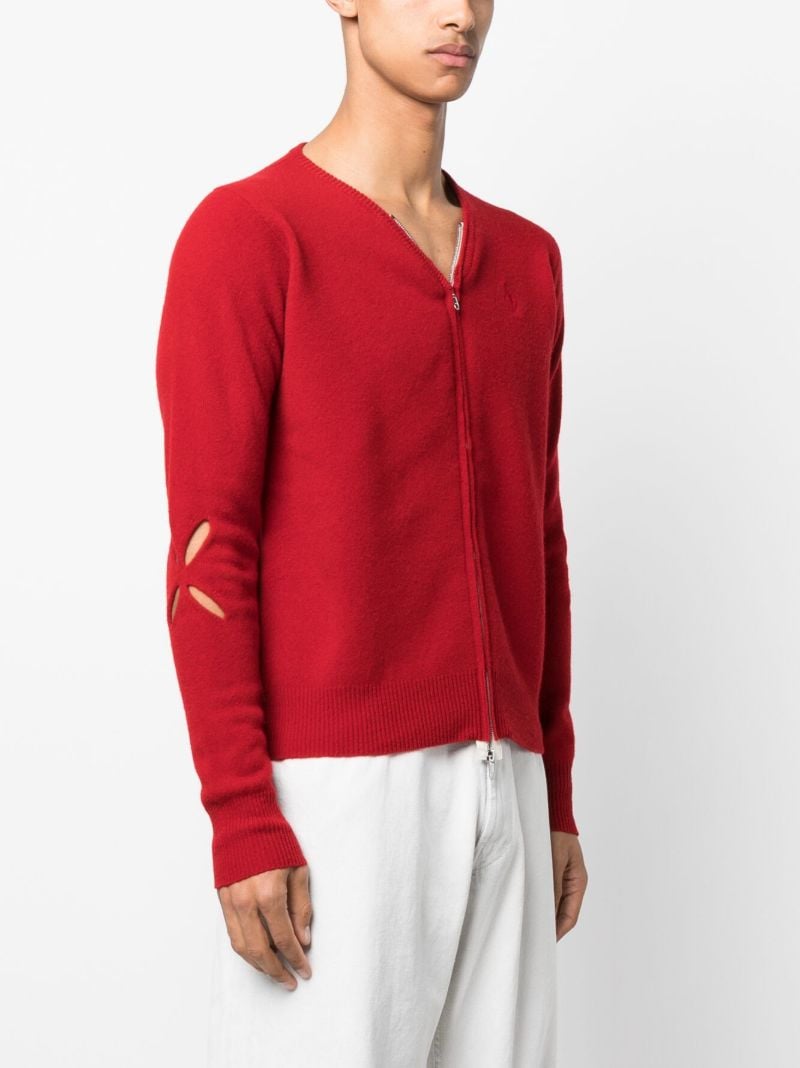Red Slashed Cut-out Wool Cardigan