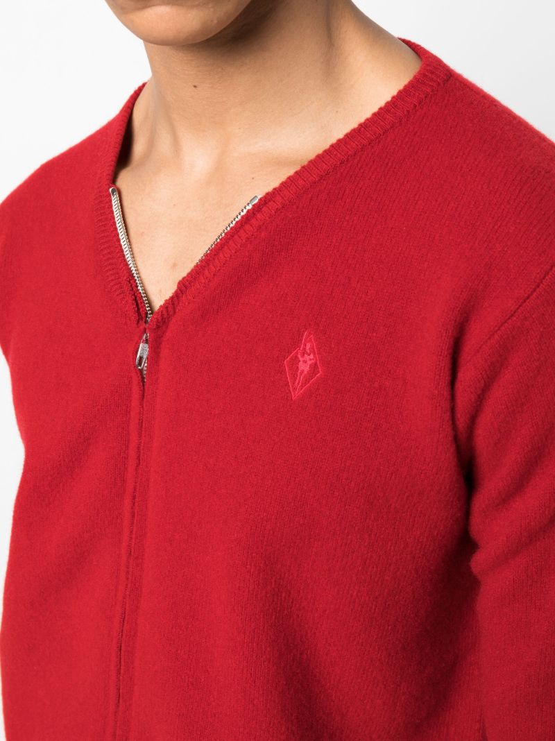 Red Slashed Cut-out Wool Cardigan